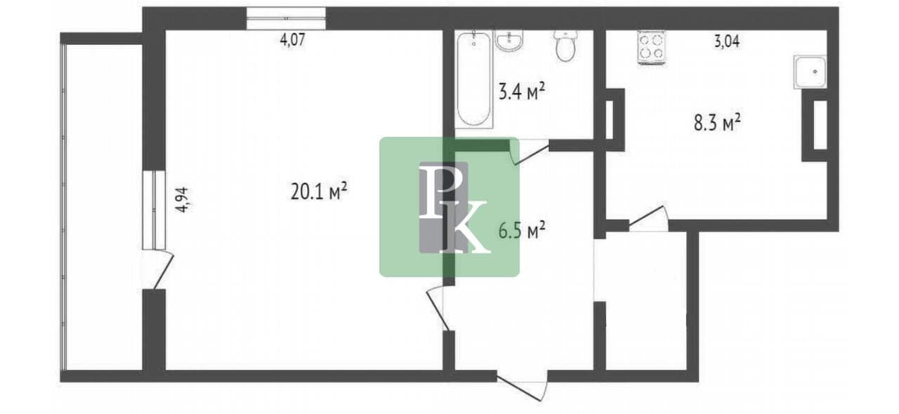 Планировка: 1-комн. квартира, 43.4 м²