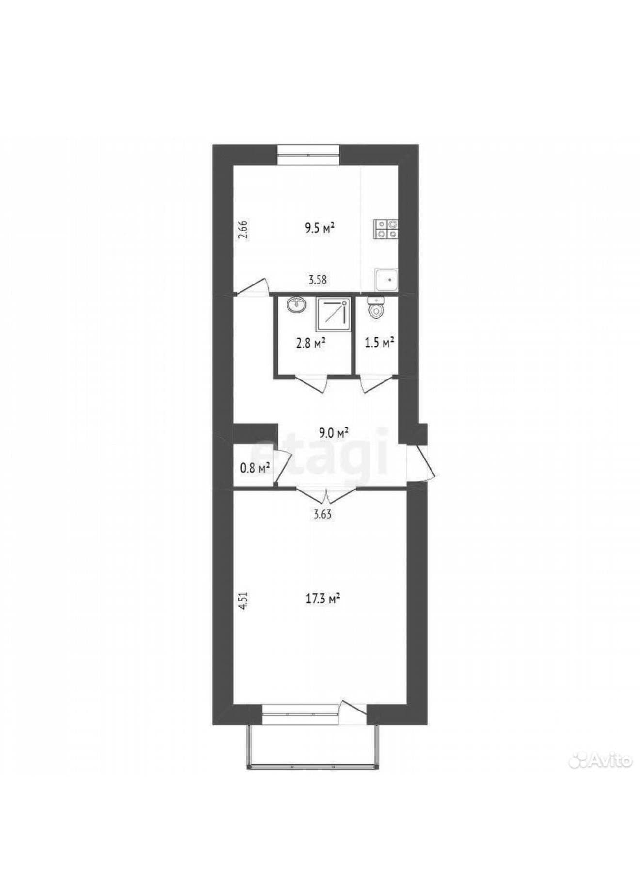 Планировка: 1-комн. квартира, 41 м²