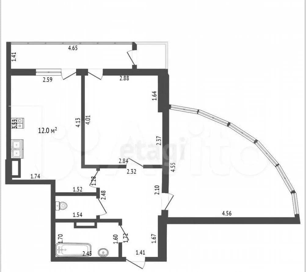 Планировка: 2-комн. квартира, 56.4 м²