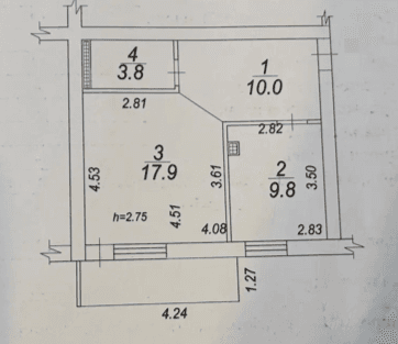 Планировка: 1-комн. квартира, 41.5 м²