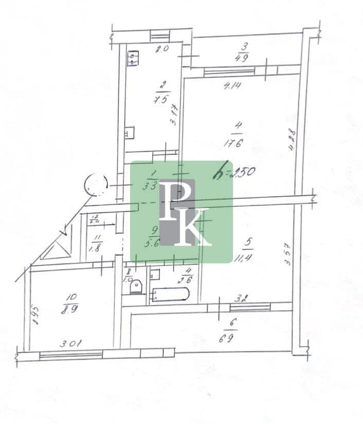 Планировка: Комната, 11.4 м²