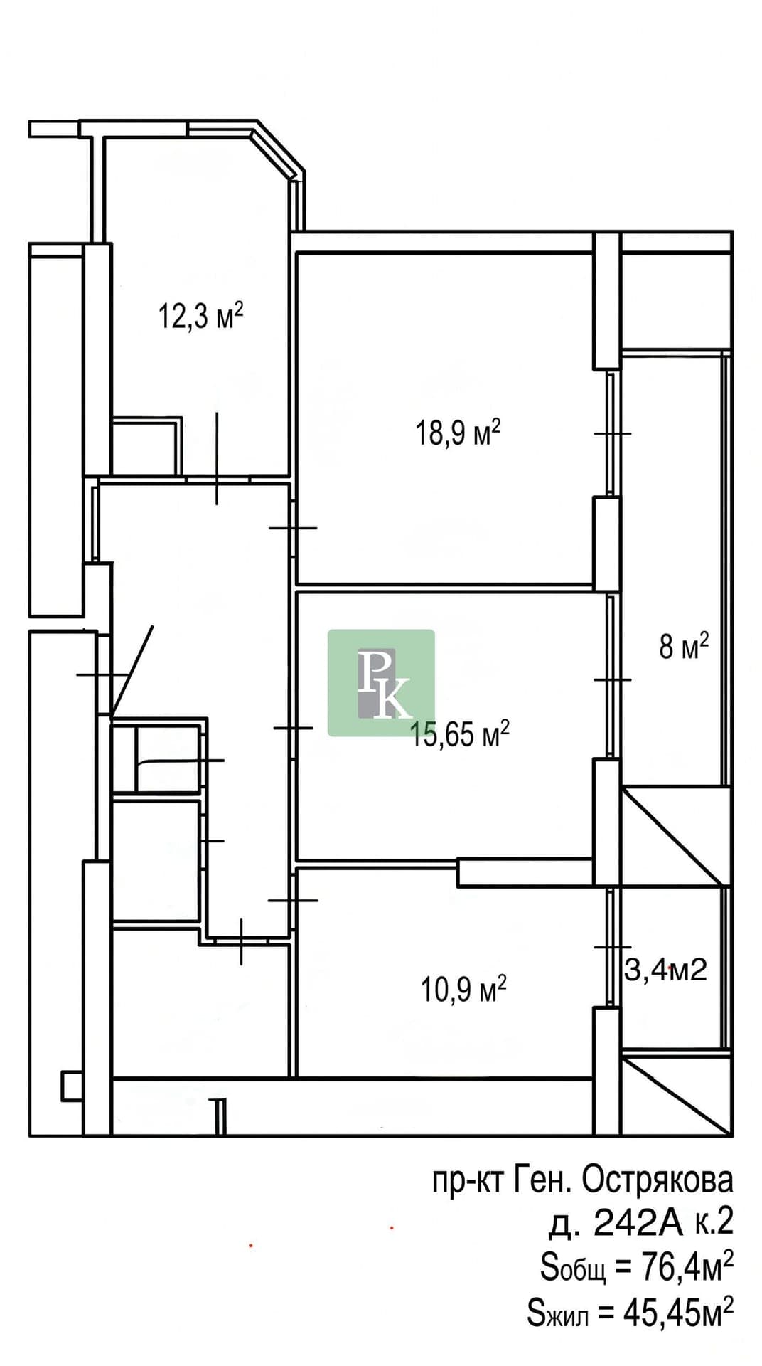 Планировка: 3-комн. квартира, 76.4 м²