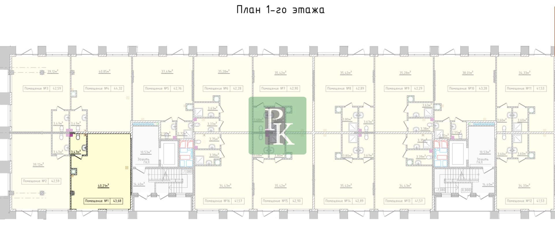 Планировка: Помещение свободного назначения, 43.7 м²
