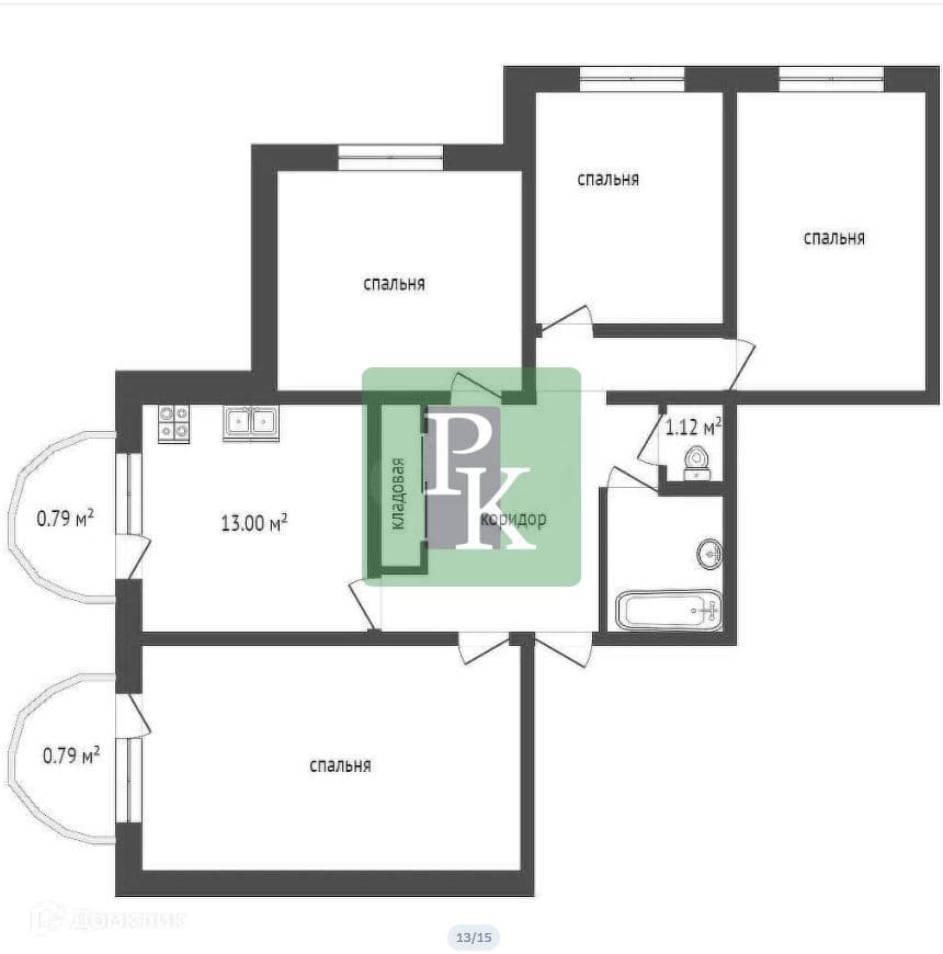 Планировка: 4-комн. квартира, 85 м²