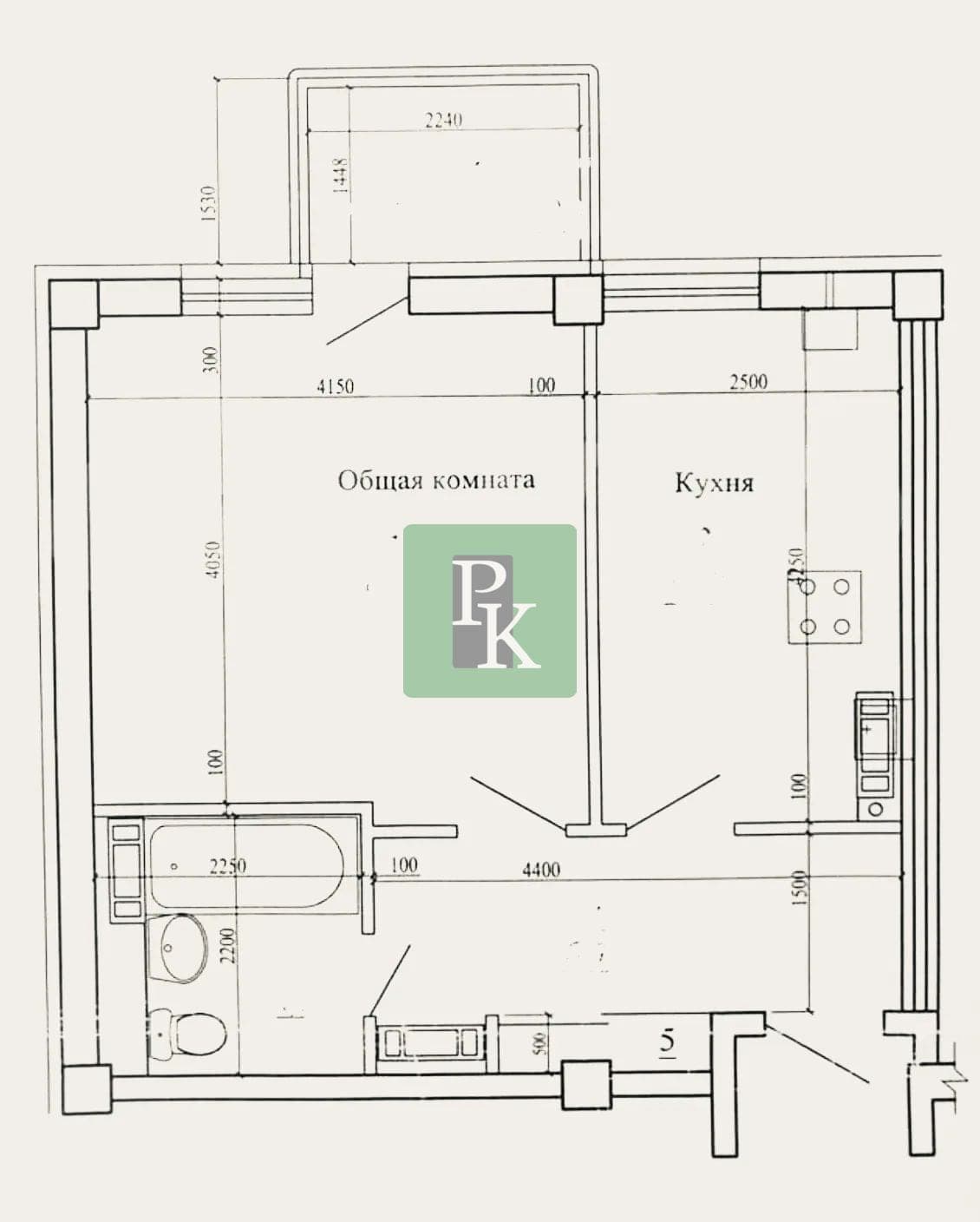 Планировка: 1-комн. квартира, 50 м²