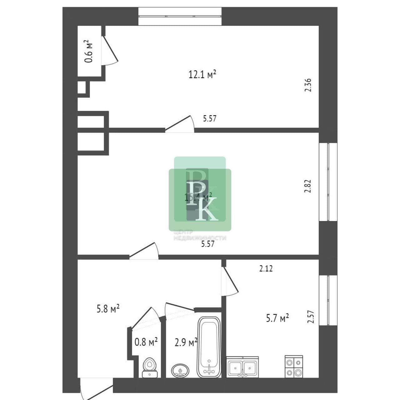 Планировка: 2-комн. квартира, 42.3 м²