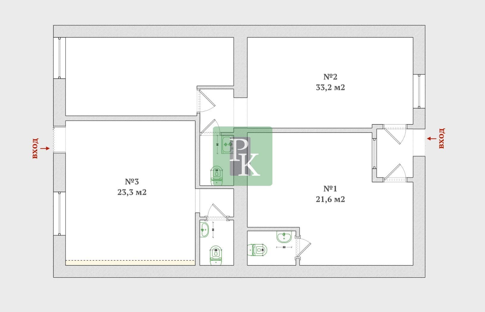Планировка: Помещение свободного назначения, 21.6 м²