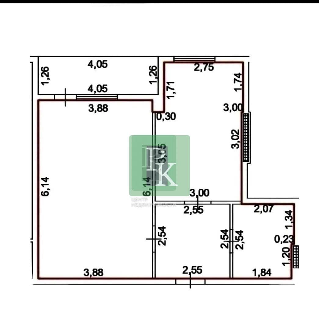Планировка: 1-комн. квартира, 44 м²