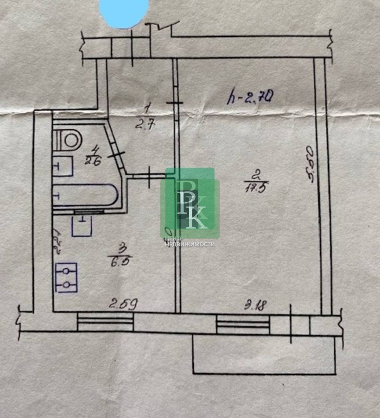Планировка: 1-комн. квартира, 30.2 м²