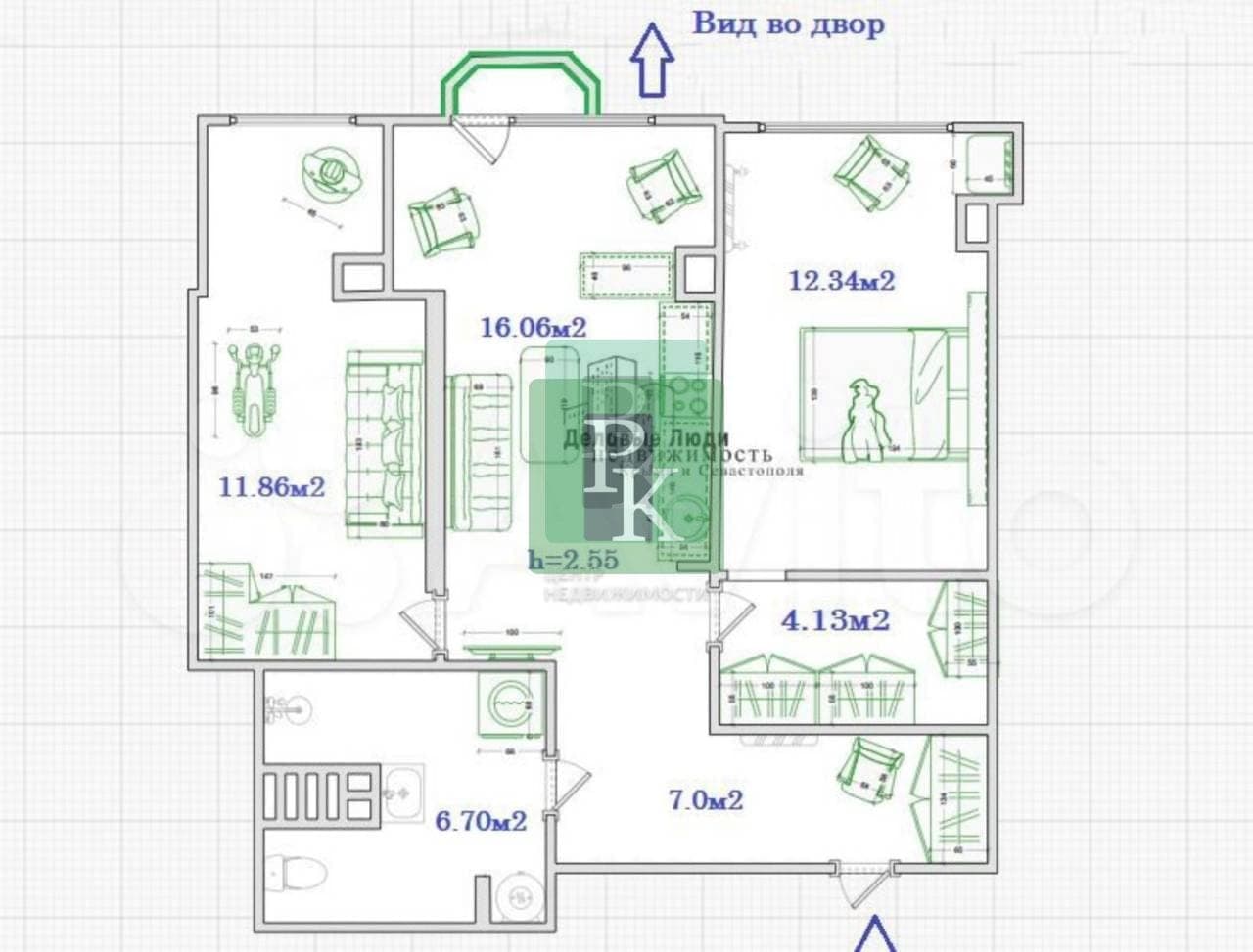 Планировка: 2-комн. квартира, 52.2 м²