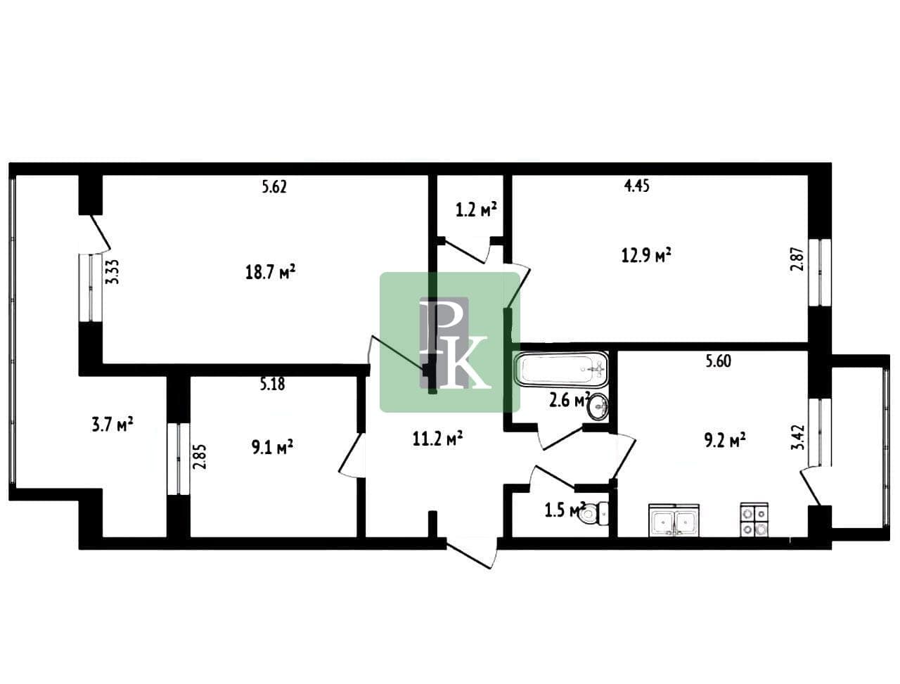 Планировка: 3-комн. квартира, 67 м²