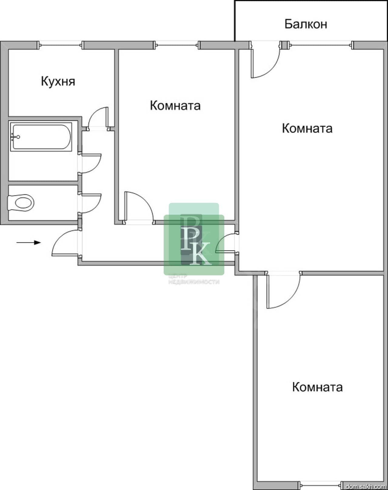 Планировка: 3-комн. квартира, 58.6 м²