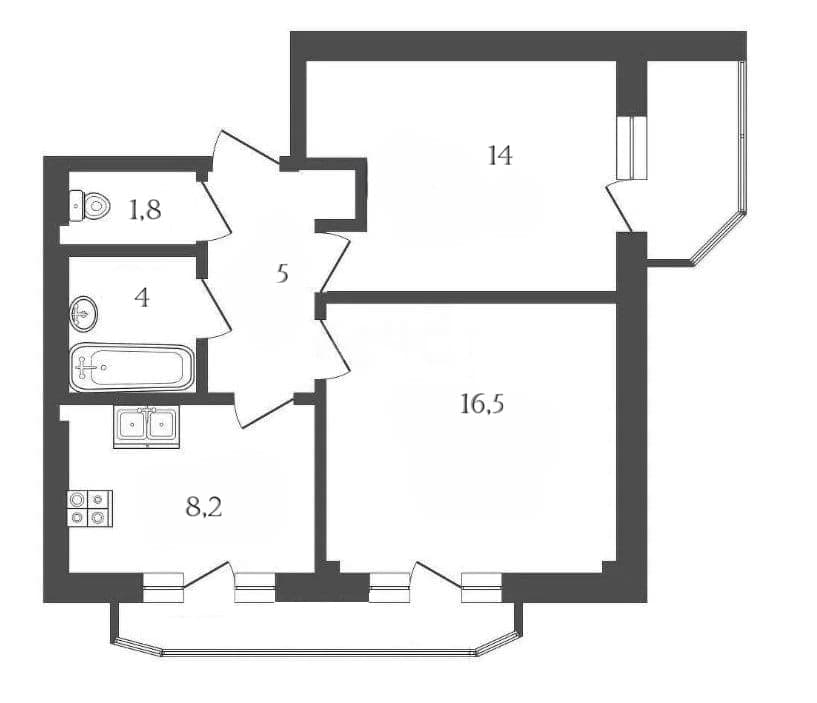 Планировка: 2-комн. квартира, 50 м²