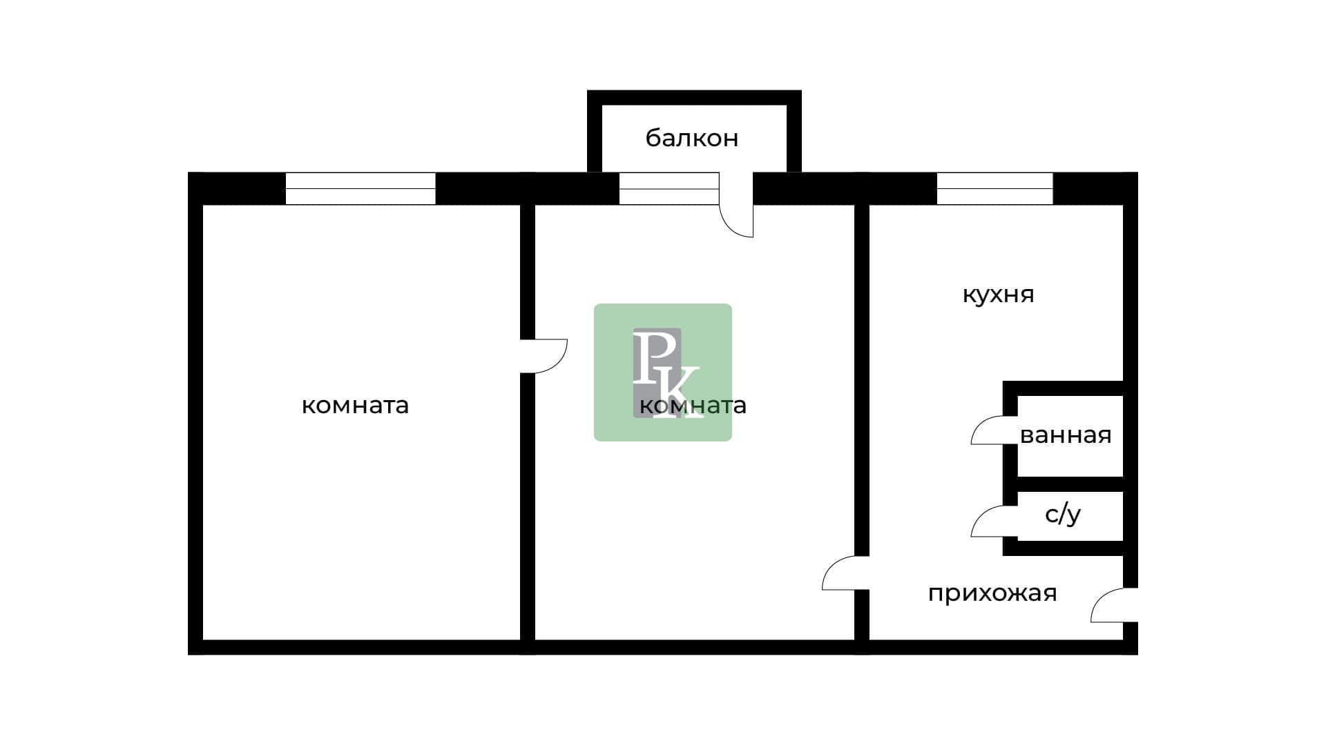 Планировка: 2-комн. квартира, 43 м²