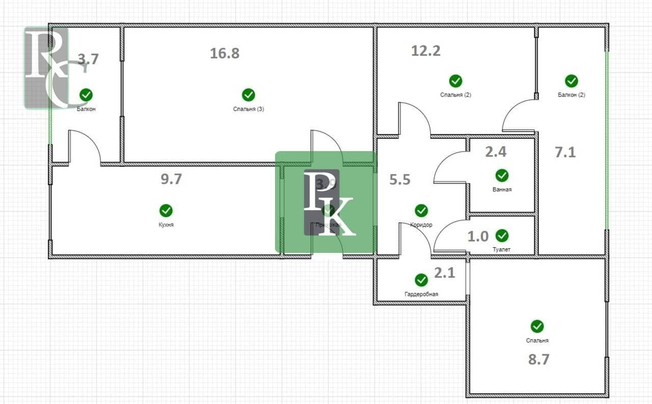 Планировка: 3-комн. квартира, 73.4 м²