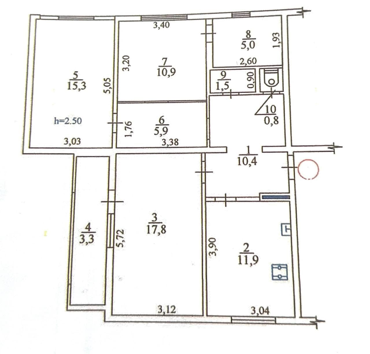 Планировка: 3-комн. квартира, 79.5 м²