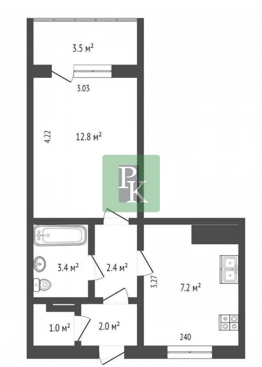 Планировка: 1-комн. квартира, 29.4 м²