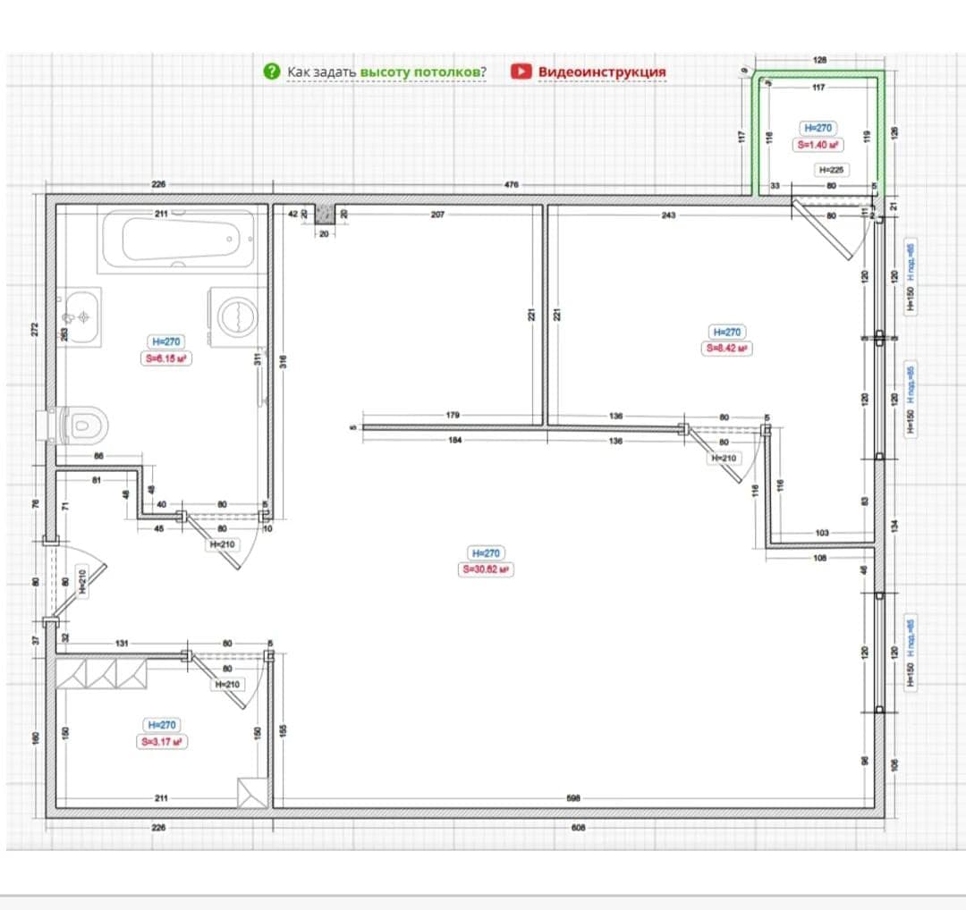 Планировка: 1-комн. квартира, 44.8 м²