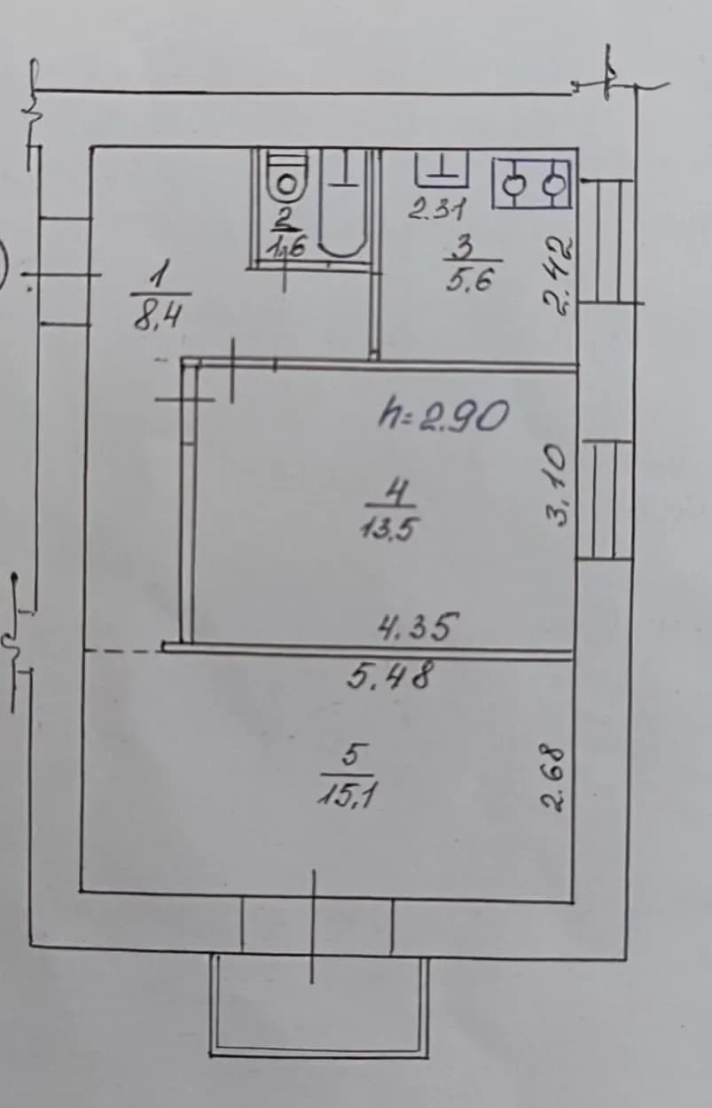 Планировка: 2-комн. квартира, 44.2 м²