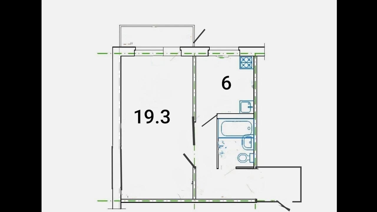 Планировка: 1-комн. квартира, 32.8 м²