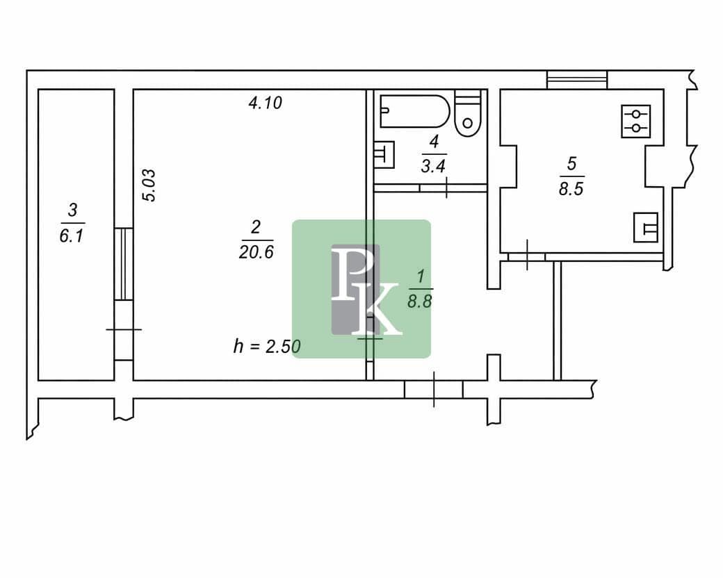 Планировка: 1-комн. квартира, 47.4 м²