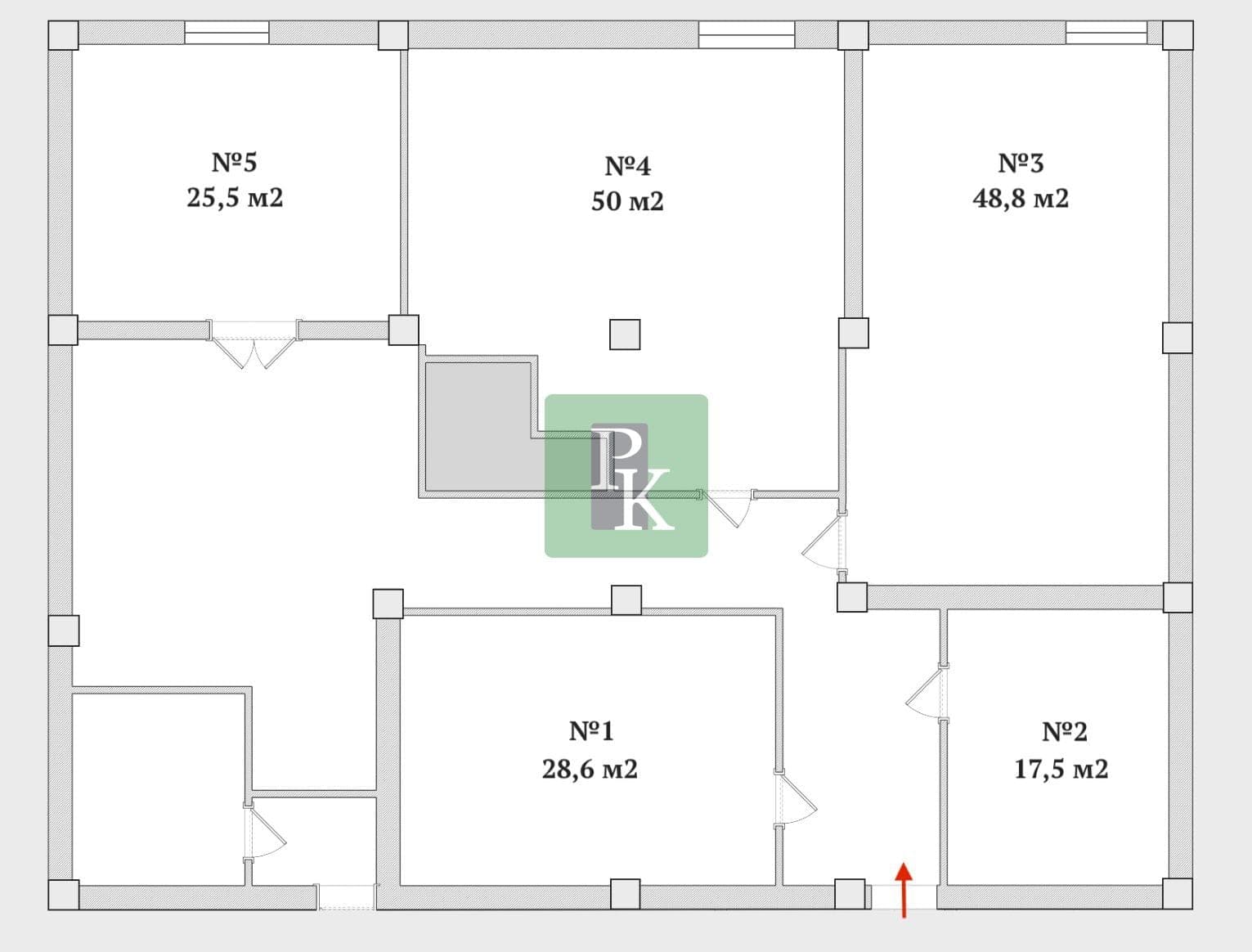 Планировка: Помещение свободного назначения, 28.6 м²