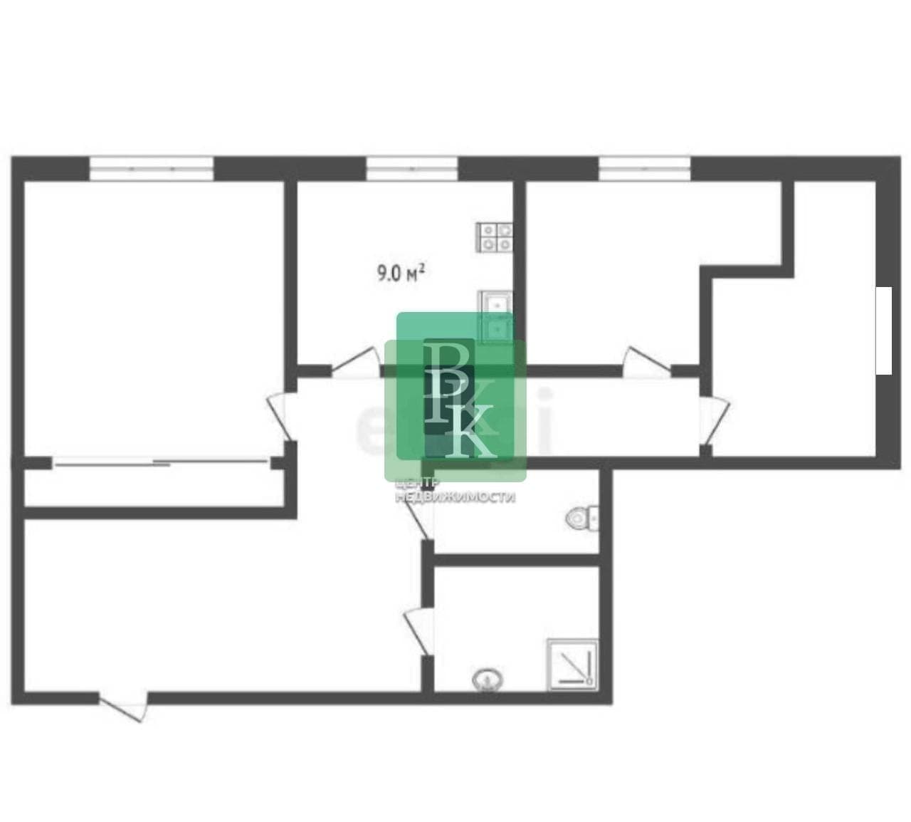 Планировка: 3-комн. квартира, 53 м²