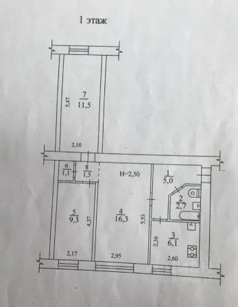 Планировка: 3-комн. квартира, 53.5 м²
