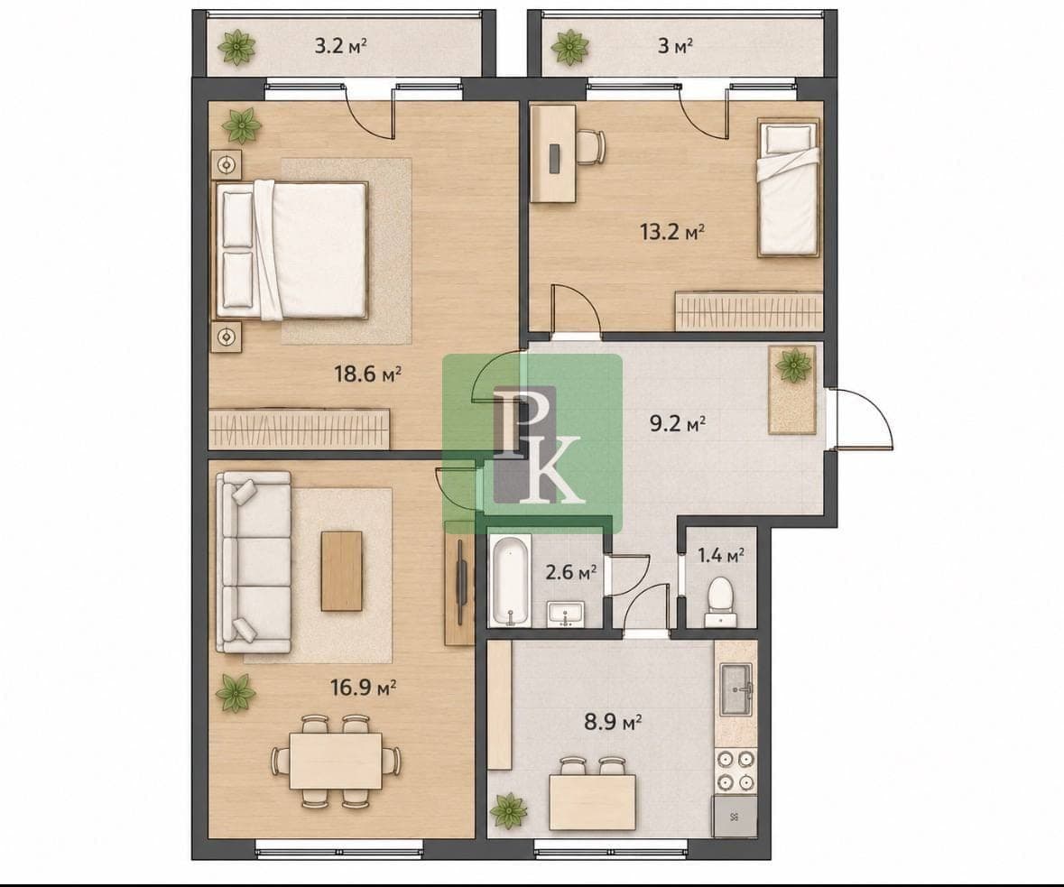 3-комн. квартира 70,8 м², Гагаринский район, Севастополь