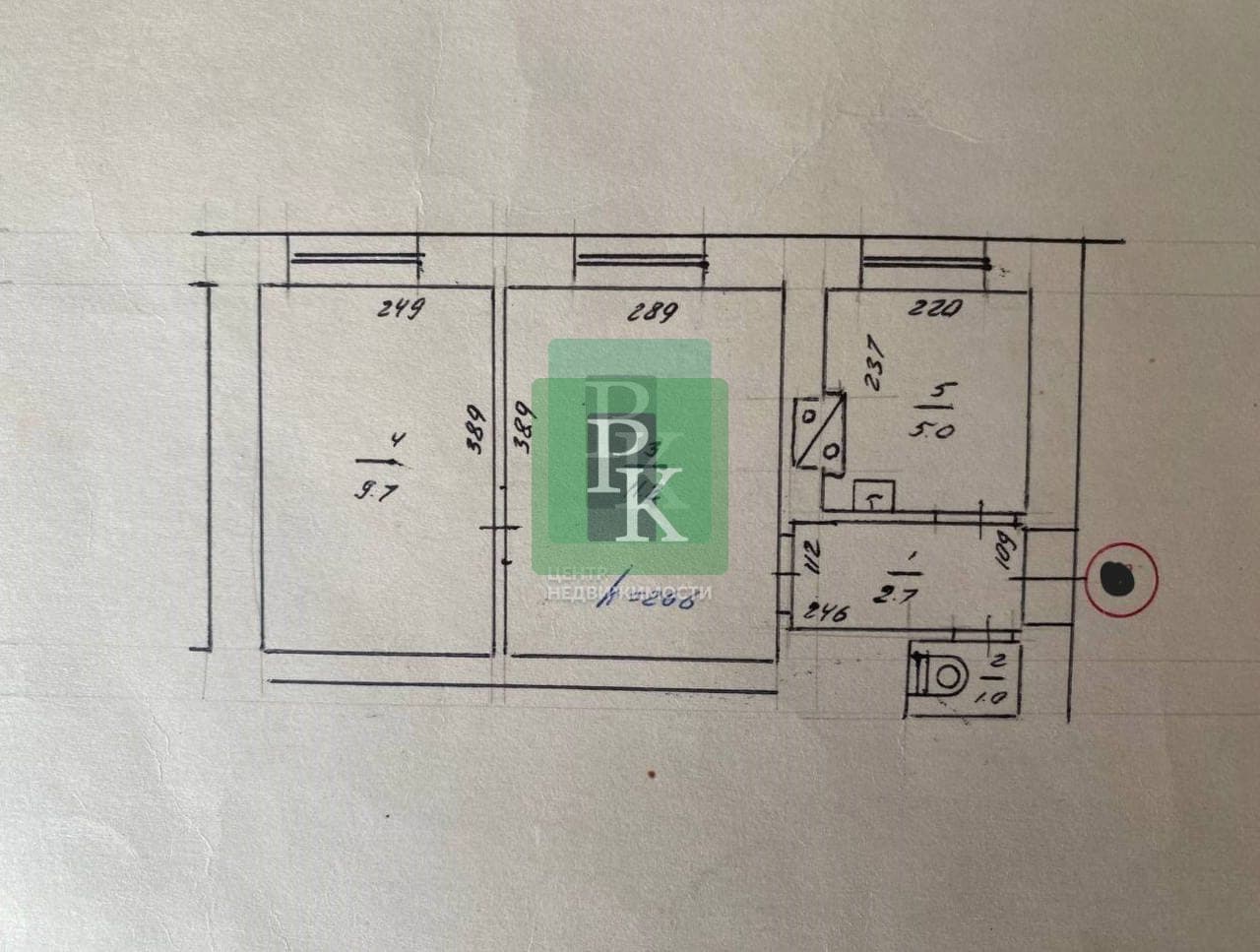 Планировка: 2-комн. квартира, 29.6 м²