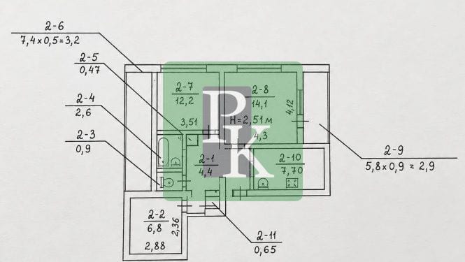 3-комн. квартира, 72.2 м²